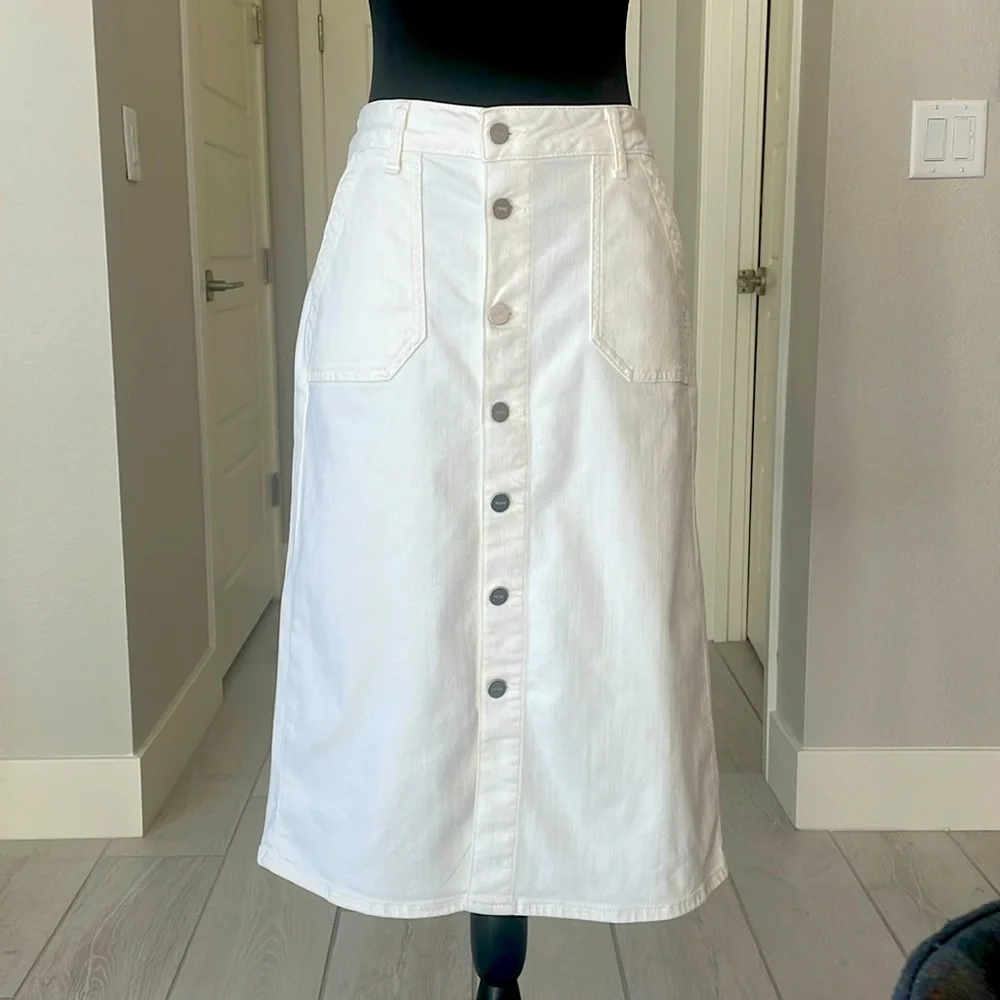 Paige Meadow Midi Skirt Tonal Ecru Size 28 - Picture 2 of 14